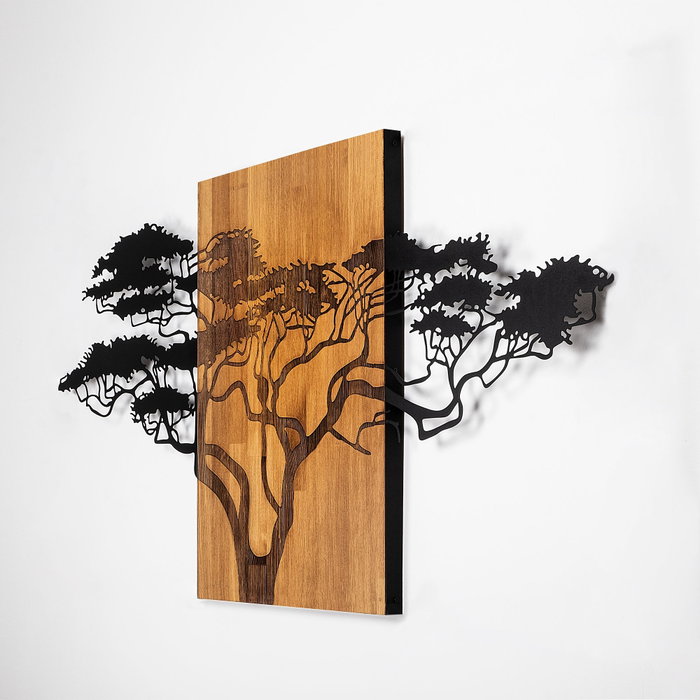 Wallity Acacia Tree - 329 Escultura de Pared de Madera y Metal en Negro y Nogal